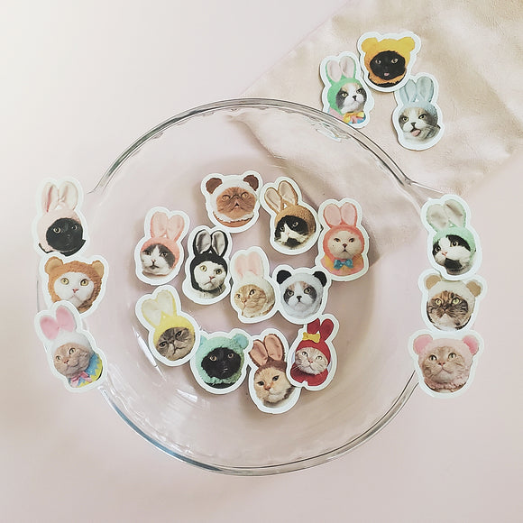 10 Mini Cat Stickers - Rabbit Hats